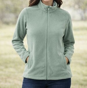 Lands’ End Aqua Green Fleece Jacket XL 18 Full Zip Soft Cozy Classic